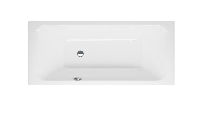 Weisse Badewanne in rechteckigem Design mit integriertem Ablauf und Überlauf