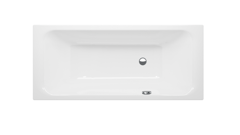 Weisse Badewanne in rechteckigem Design mit integriertem Ablauf und Überlauf