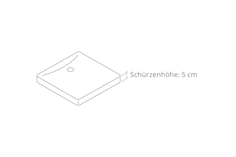 Grafische Darstellung der variablen Schürzenhöhe bei Duschflächen von 5 cm