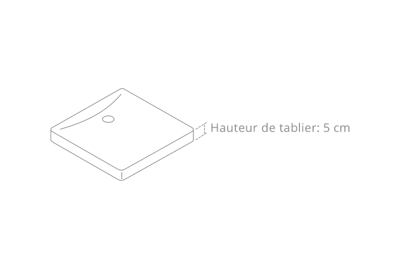 Fond de douche avec tablier émaillé sans joints et hauteur de tablier de 5 cm.