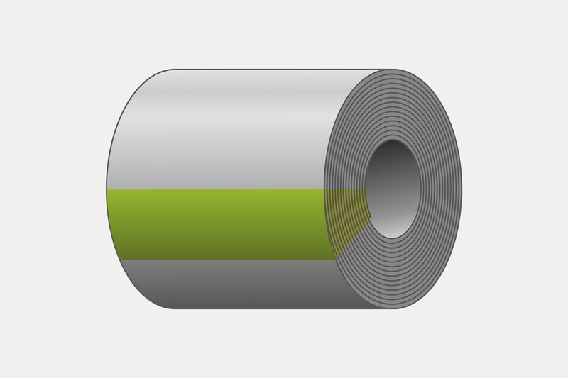 Rolle mit aufgerolltem Material, teilweise grün markiert zur Darstellung eines bestimmten Anteils.