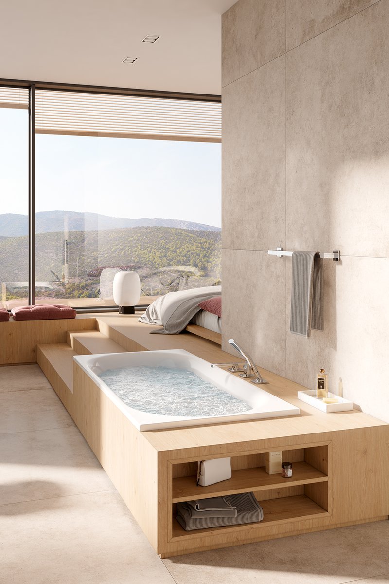 Schmidlin Badewanne mit integriertem Whirlsystem in hochwertiger Badarchitektur
