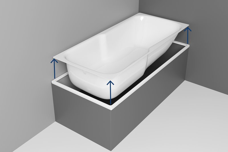 Ausgeschnittener Innenkörper der alten Badewanne wird nach oben herausgehoben, der ursprüngliche Wannenrand bleibt bestehen.