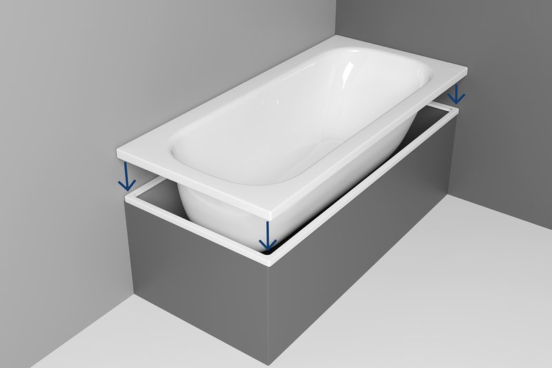 Neue Badewanne mit breiterem Rand wird passgenau über den bestehenden Wannenrand eingesetzt.