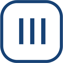 Quadratisches Symbol mit abgerundeten Ecken und drei vertikalen Linien im Inneren, dargestellt in Dunkelblau auf hellem Hintergrund.