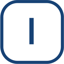 Quadratisches Symbol mit abgerundeten Ecken und einer vertikalen Linie im Inneren, dargestellt in Dunkelblau auf hellem Hintergrund.